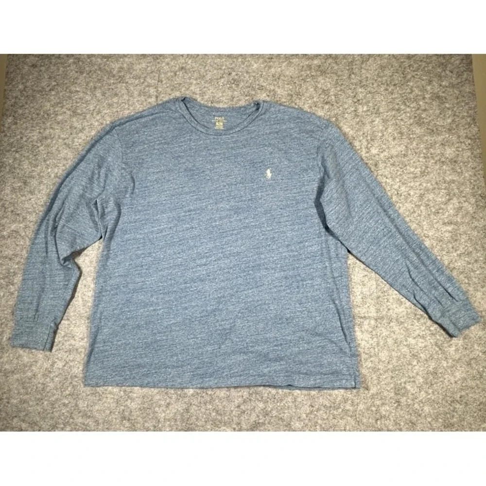 Polo Ralph Lauren Crew Neck T Shirt Men XL Heather Blue White Pony Long Sleeve